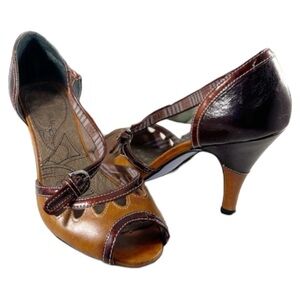 Bobbi Blu- Click- Tan/Brown Leather Peep Toe Heels- Size 6.5